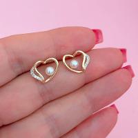 Brinco Coração Com Perola Sintética Banhado A Ouro 18k - 3