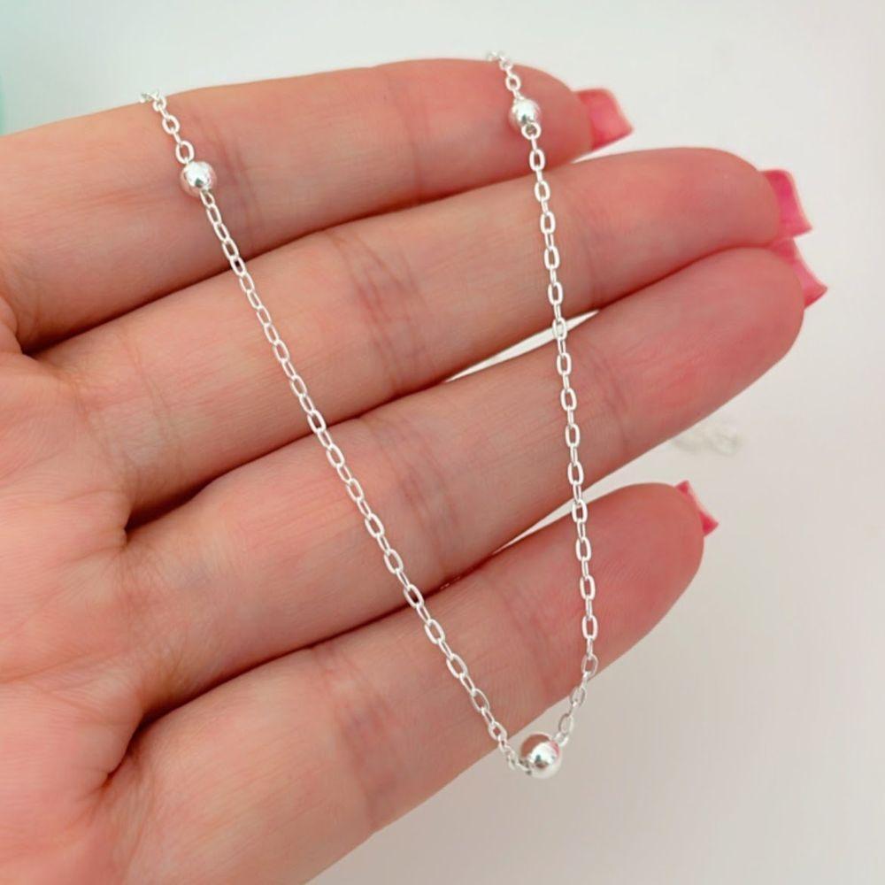 Colar Longo Bolas 3mm 4mm Prata 925 - 3