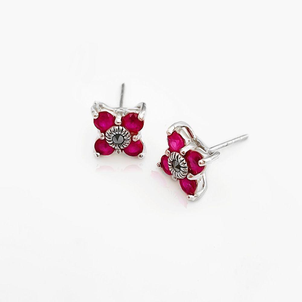 Brincos Em Prata 925 Com Pedras Naturais E Marcassita Central - 1