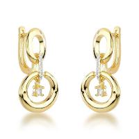 Brincos De Argola Dupla Com Pingente De Cristal - Banhados A Ouro 18k - 1