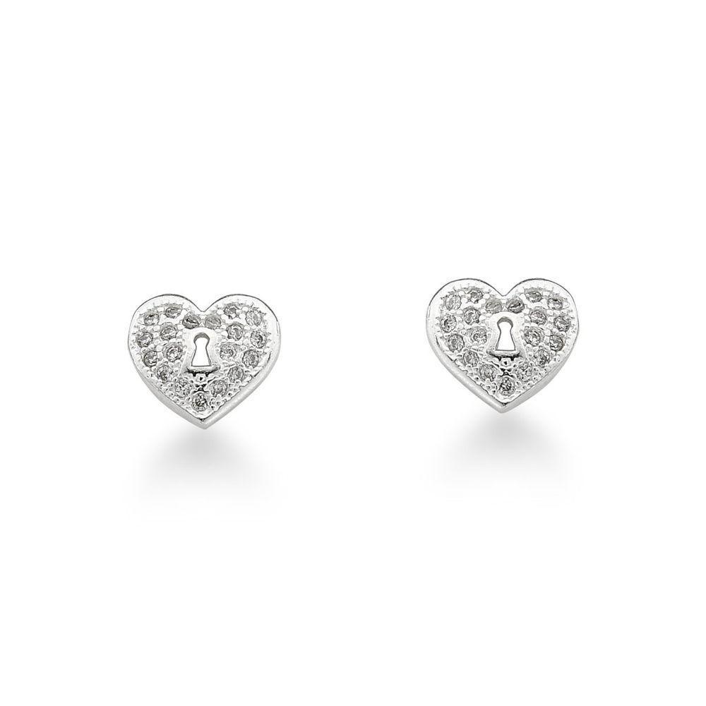 Brincos Coração Com Fecho Em Prata 925 Cravejado Com Zircônias - 1