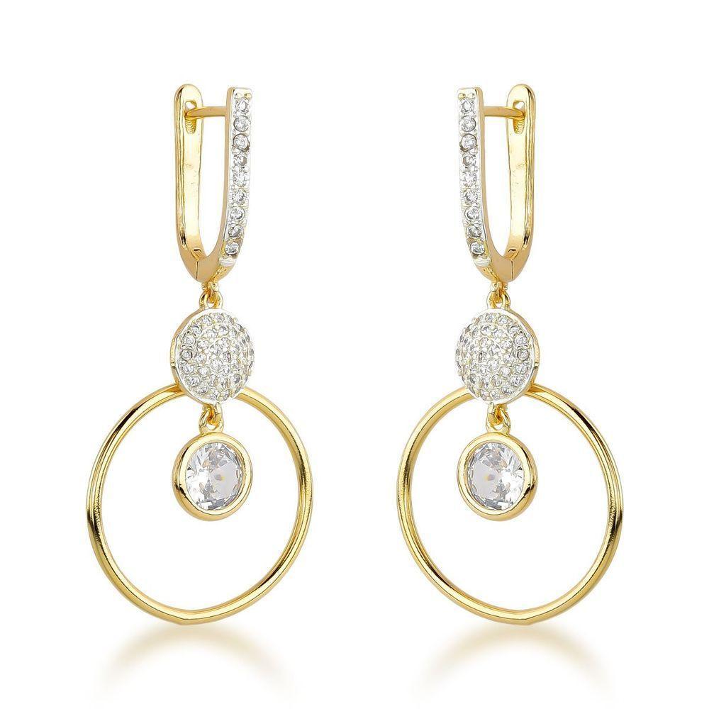 Brincos Com Argola Dupla E Esferas De Zircônia Cintilantes - Banhados A Ouro 18k - 1