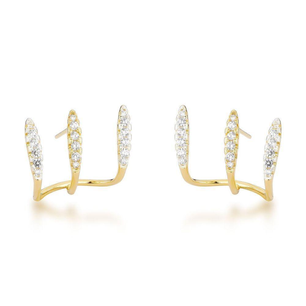 Brincos Ear Cuff Banhados A Ouro 18k Com Cristais De Zircônia Elegantes - 1
