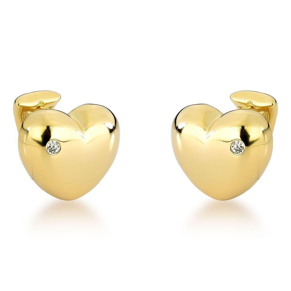 Brincos De Coração Com Zircônia - Banhados A Ouro 18k Para Sofisticação Diária Dourado - 1