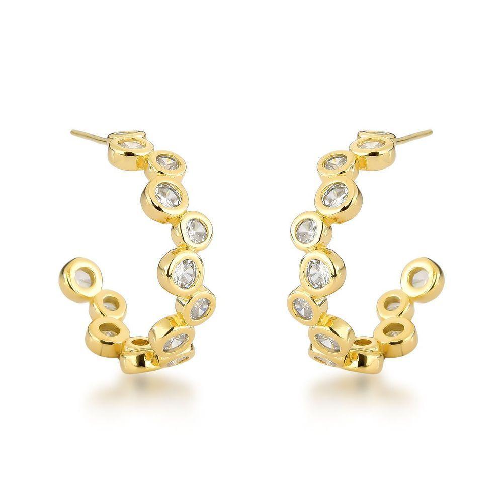 Brincos De Luxo Com Cristais De Zircônia E Banho De Ouro 18k - 1