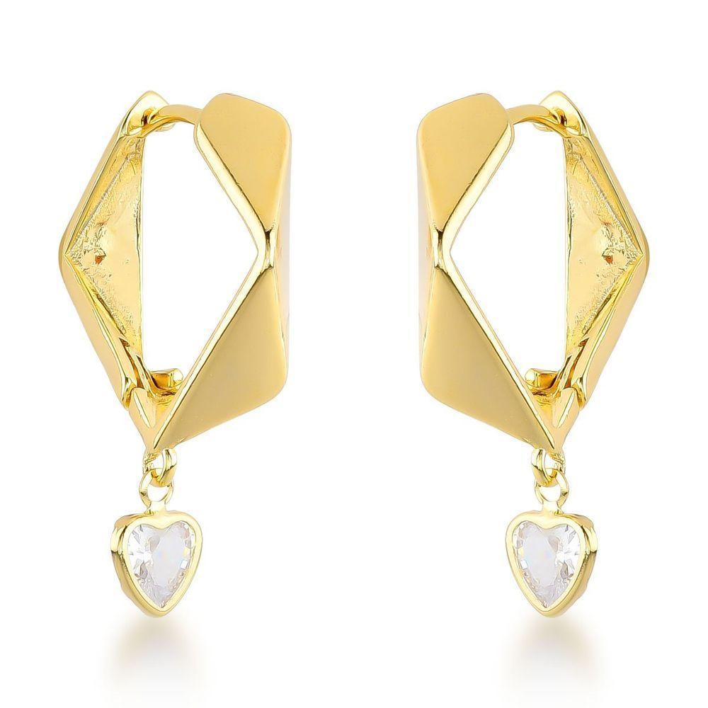 Brincos De Argola Com Pingente De Coração Em Zircônia - Banhados A Ouro 18k Dourado - 1