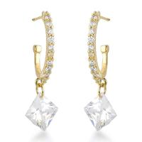 Brincos Argola Tarraxa Zirconia Quadrada Banhado A Ouro 18k - 1