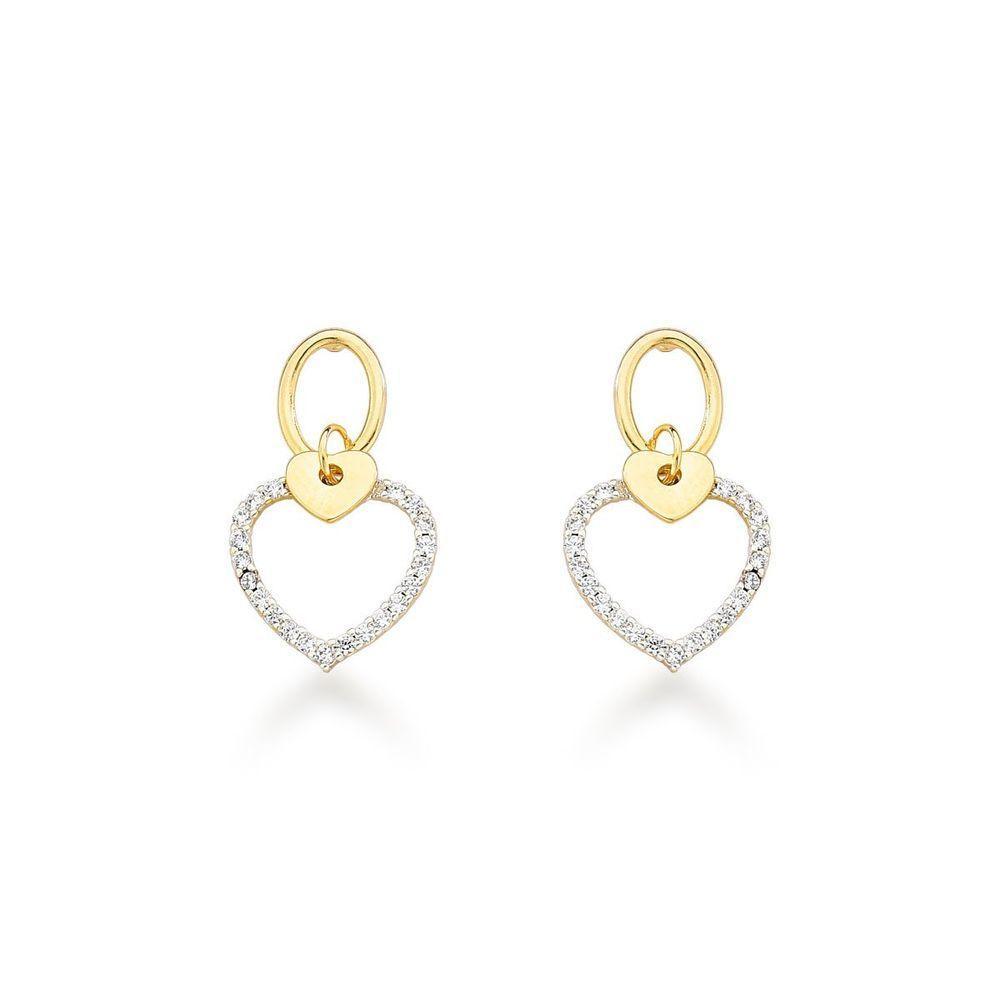 Brincos De Coração Cravejados Com Zircônia Em Banho De Ouro 18k - Elegância E Brilho - 1