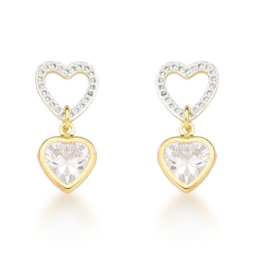 Brinco Coração Vazado E Zirconia Coração Banhado A Ouro 18k - 1