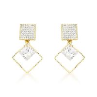 Brinco Sofisticado Zirconia Quadrada Banhada A Ouro 18k - 1