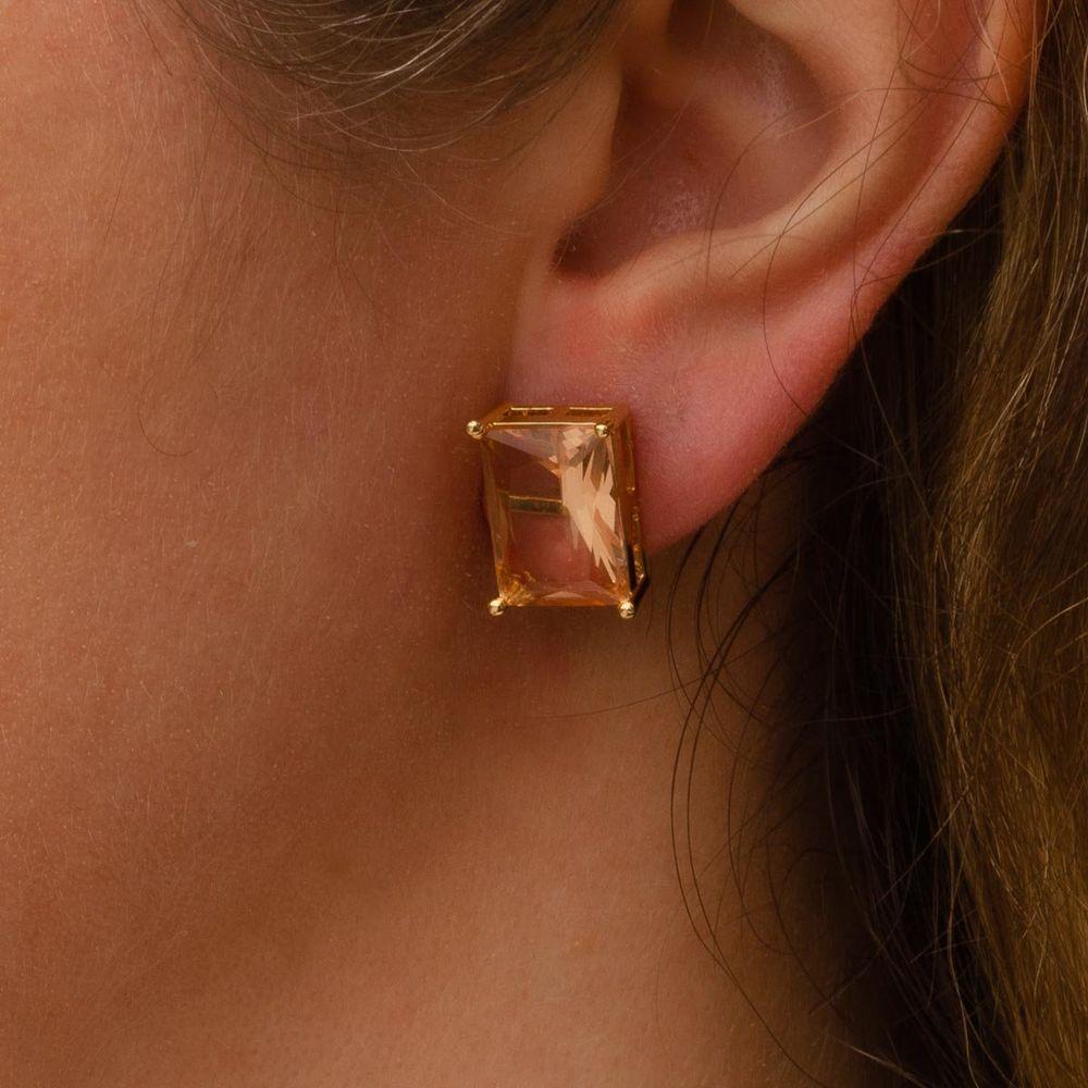 Brincos Com Zircônia Retangulares Banhado A Ouro 18k - 2