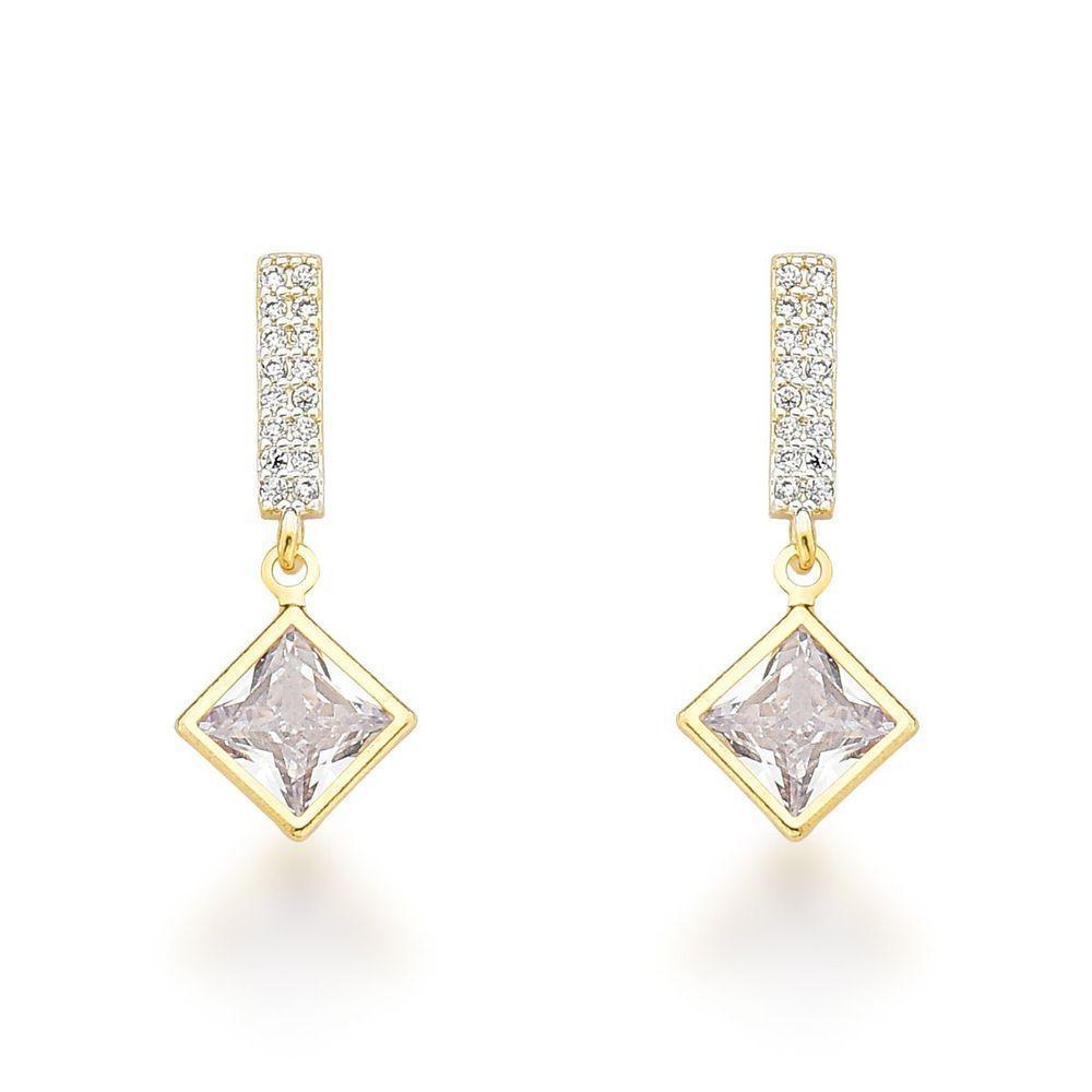 Brinco Palito Cravejado E Ponto De Luz Banhado A Ouro 18k - 1