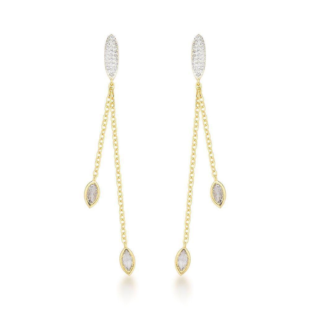 Brinco Duas Correntes Com Zircônios Banhados A Ouro 18k - 1