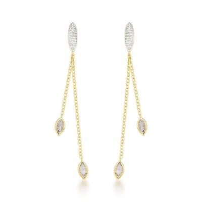 Brinco Duas Correntes Com Zircônios Banhados A Ouro 18k