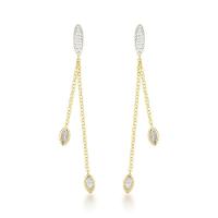 Brinco Duas Correntes Com Zircônios Banhados A Ouro 18k - 1