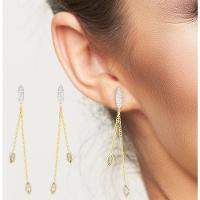 Brinco Duas Correntes Com Zircônios Banhados A Ouro 18k - 2