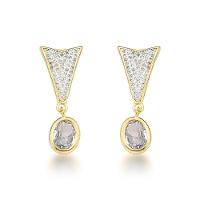 Brinco Triângulo Com Pingente Oval Banhado A Ouro 18k - 1