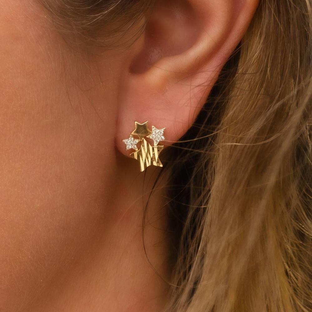 Brinco Com Estrelas E Detalhe Em Zircônia Folheado A Ouro 18k - 2