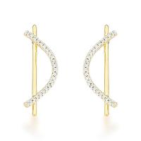 Brinco Delicado Palito Com Onda Cravejada Banhado A Ouro 18k - 1