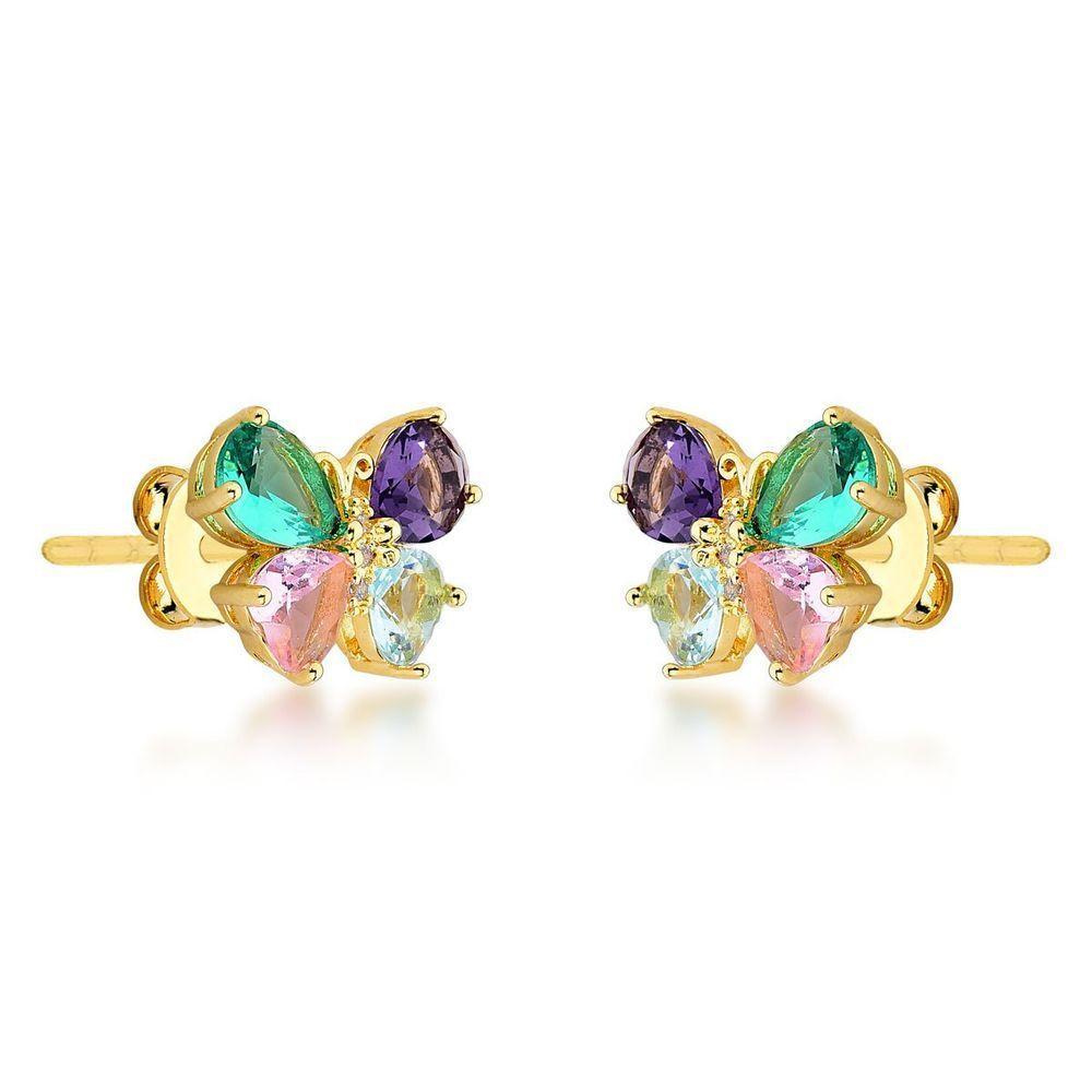 Brincos De Luxo Com Cristais Zircônias E Banho De Ouro 18k - Design Elegante Cristal - 1