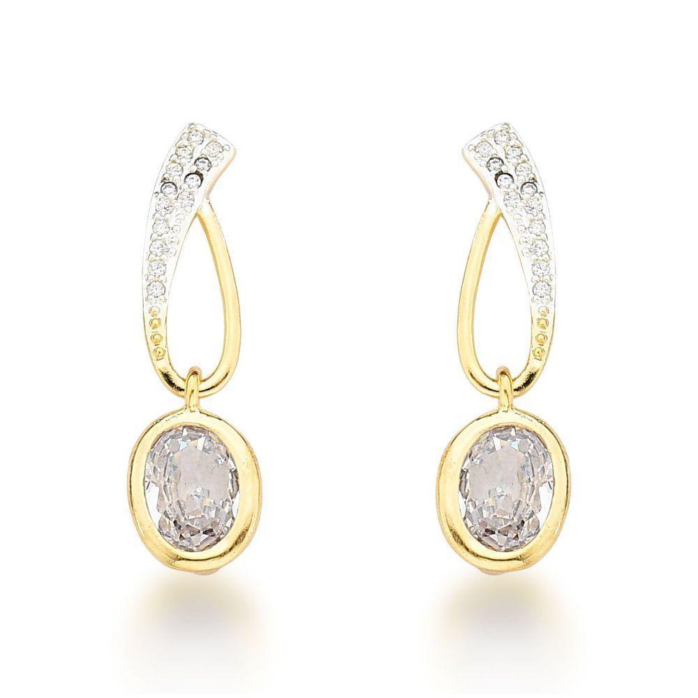 Brinco Vazado Com Pingente Oval Banhado A Ouro 18k - 1