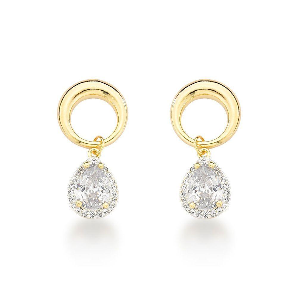 Brinco Pequeno Círculo Com Gota Banhado A Ouro 18k - 1