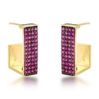 Brincos De Argola Com Zircônias Rubi E Banho De Ouro 18k - Estilo Moderno - 1