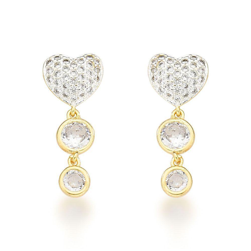 Brinco Coração Com Pingente Dois Pontos De Luz Banhado A Ouro 18k - 1