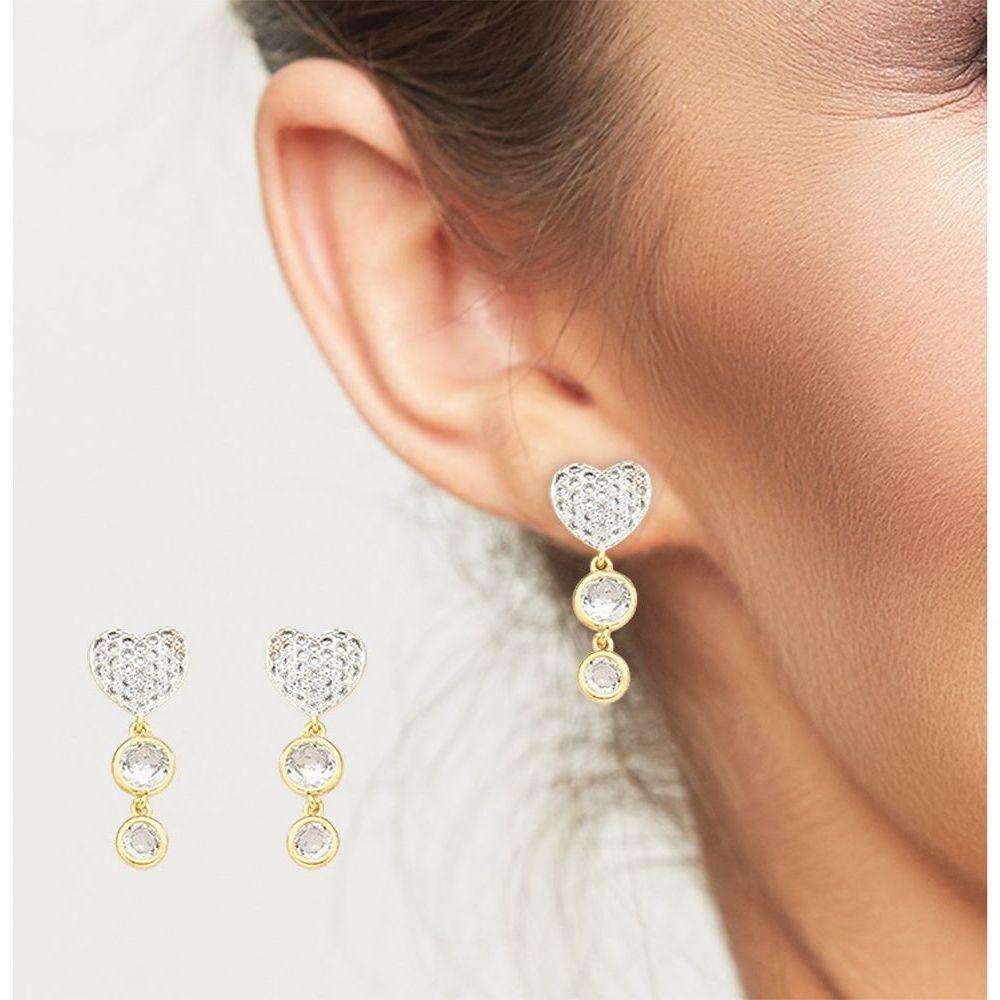 Brinco Coração Com Pingente Dois Pontos De Luz Banhado A Ouro 18k - 2