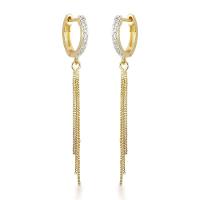 Brincos De Argola Com Franja Elegantes Banhados A Ouro 18k Com Zircônias Cristais Banhado A Prata - 1