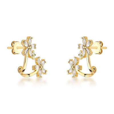 Brincos Earcuff Banhados A Ouro 18k Com Design De Zircônias Cristais