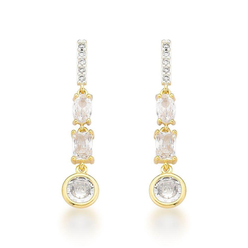 Brinco Médio Festa Com Zirônios Banhado A Ouro 18k - 1