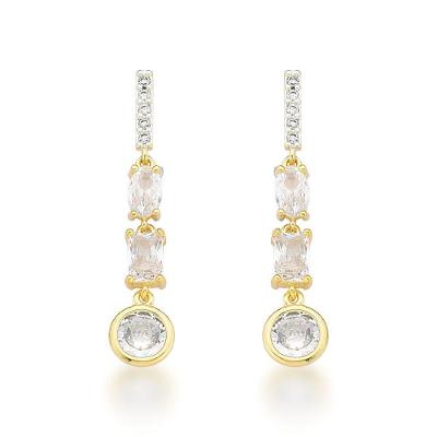 Brinco Médio Festa Com Zirônios Banhado A Ouro 18k