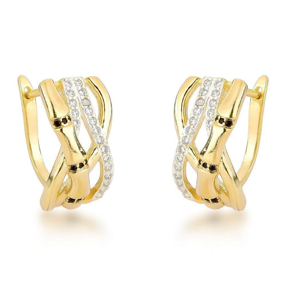 Brincos Banhados A Ouro 18k Entrelaçados Com Zircônias – Elegância Contemporânea - 1
