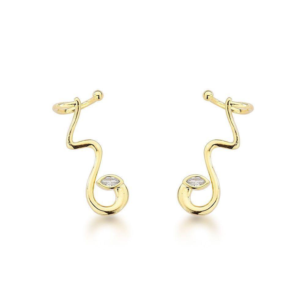 Charme Serpente: Brincos Ondulados Banhados A Ouro 18k Com Zircônia Banhado A Ouro 18k - 1