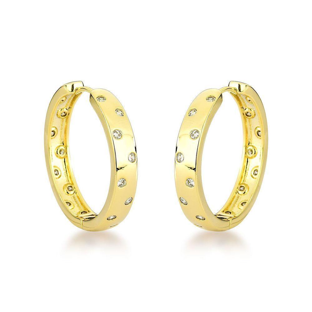 Brincos De Argola Com Zirconias Espalhados - Elegância Em Ouro 18k Banhado - 1