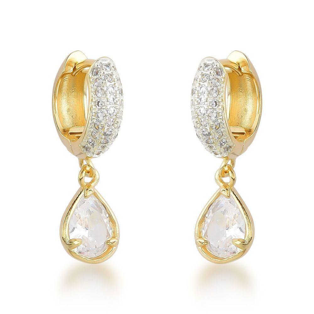 Luxuosos Brincos De Argola Com Gota De Zircônia - Acabamento Em Ouro Banhado - 1