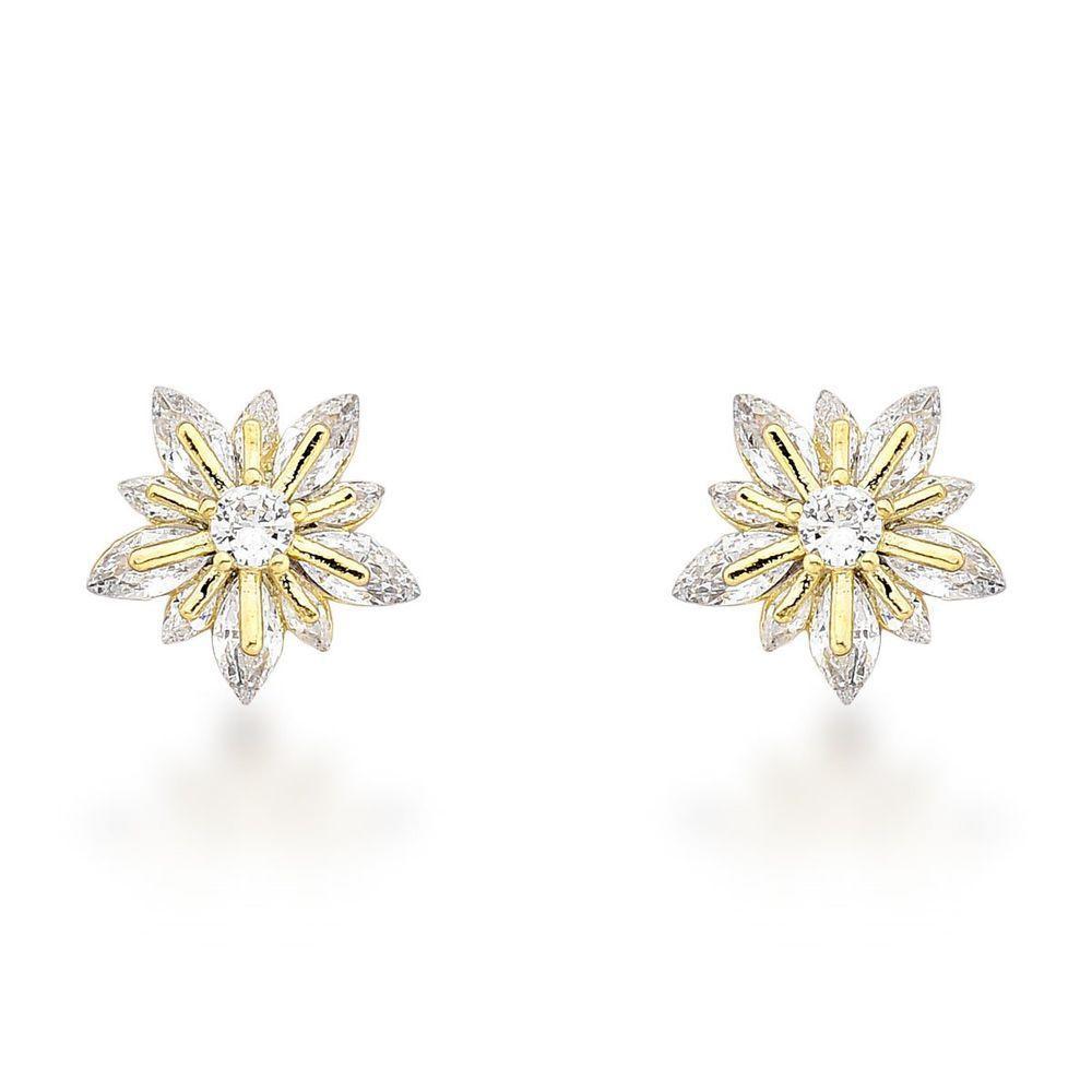 Brincos Com Pedras De Zircônia Flor Banhado A Ouro 18k - 1