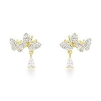 Brincos Borboleta Delicados Com Banho De Ouro 18k E Pingentes De Zircônia - 1