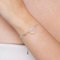 Pulseira Elos, Coração E Fio Duplo Prata 925 - 2