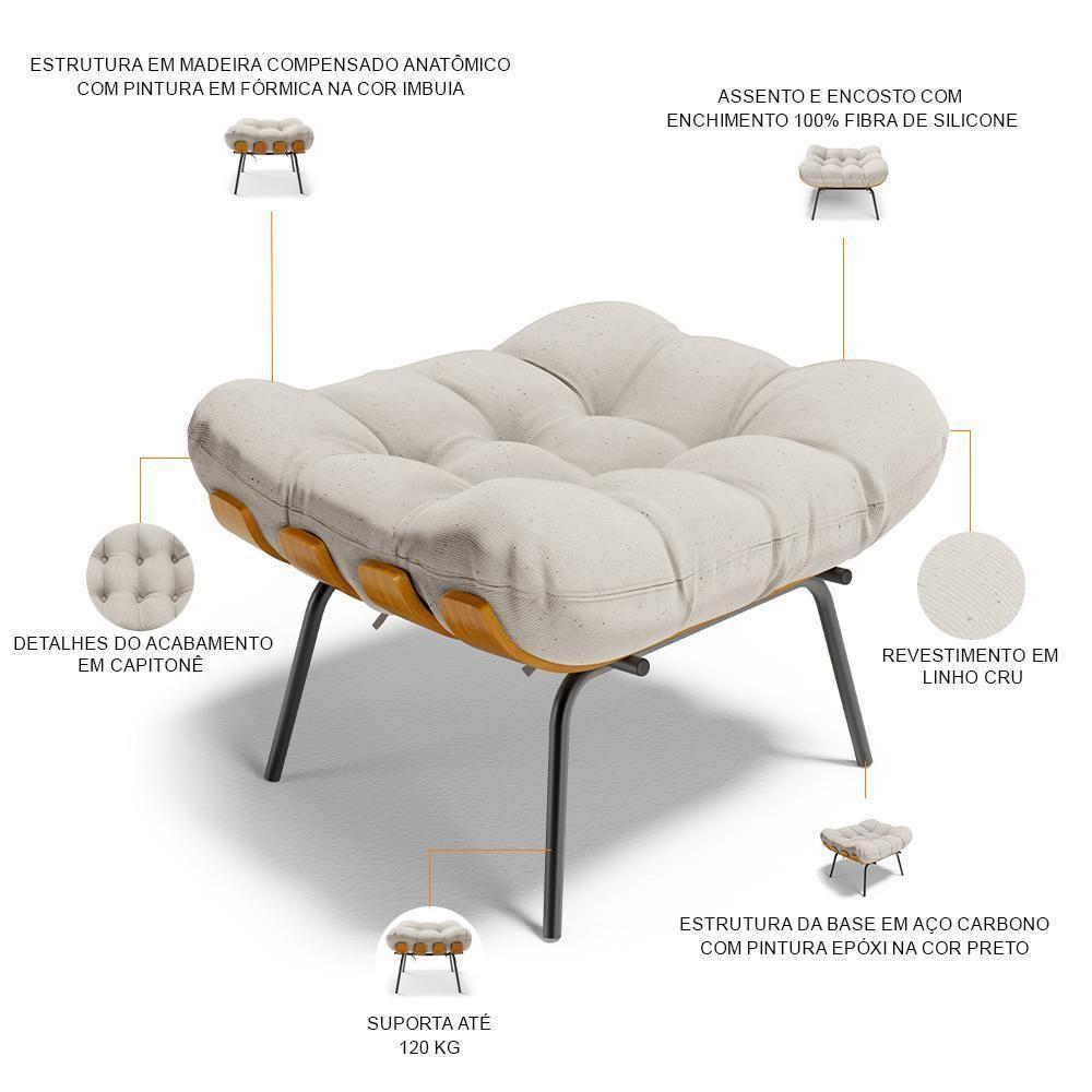 Puff Decorativo Sala De Estar Costela L02 Linho Cru - Lyam Decor - 3