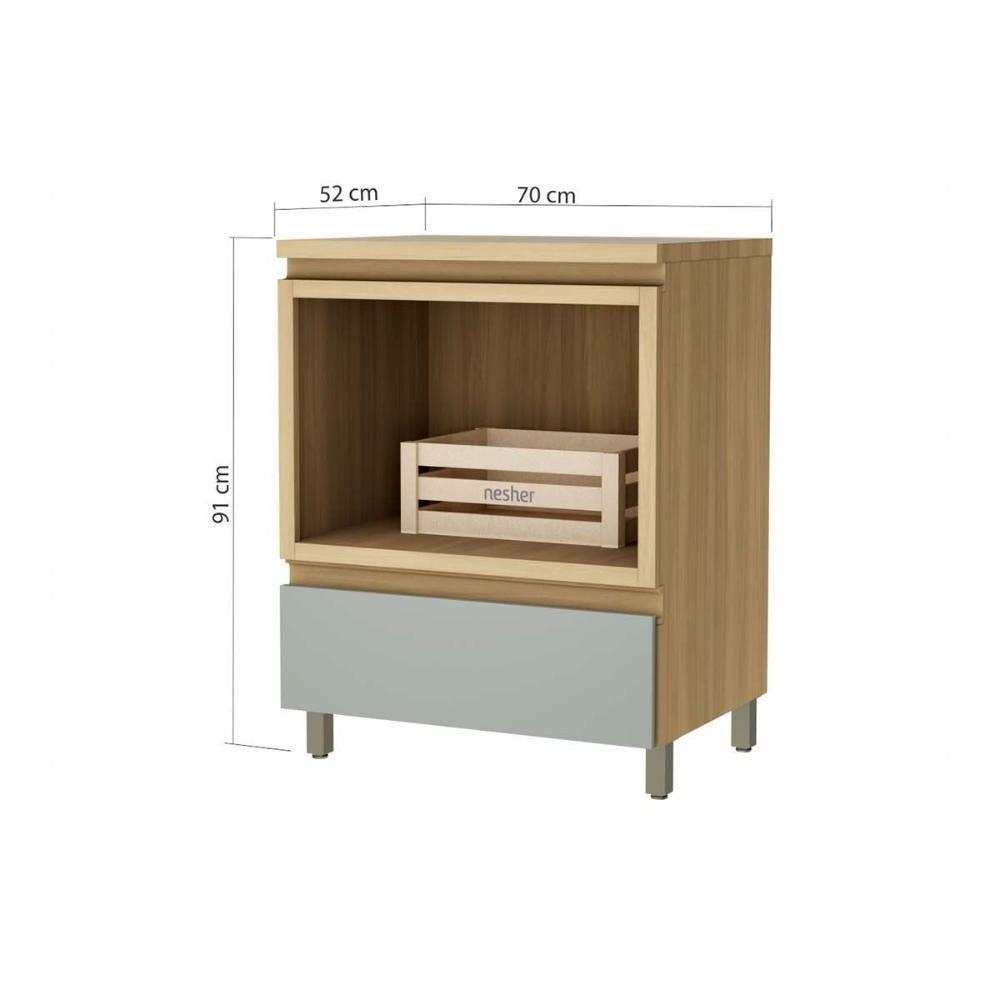 Balcão Cozinha p/ Cooktop c/ Tampo Rainha c/ 1 Porta e 1 Nicho Forno 70 cm Nature/Verde - Nesher - 3