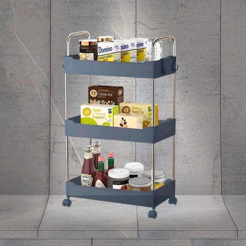 Prateleira Multiuso 3 Andares Com Rodinhas Organize Com Facilidade Cinza - 1