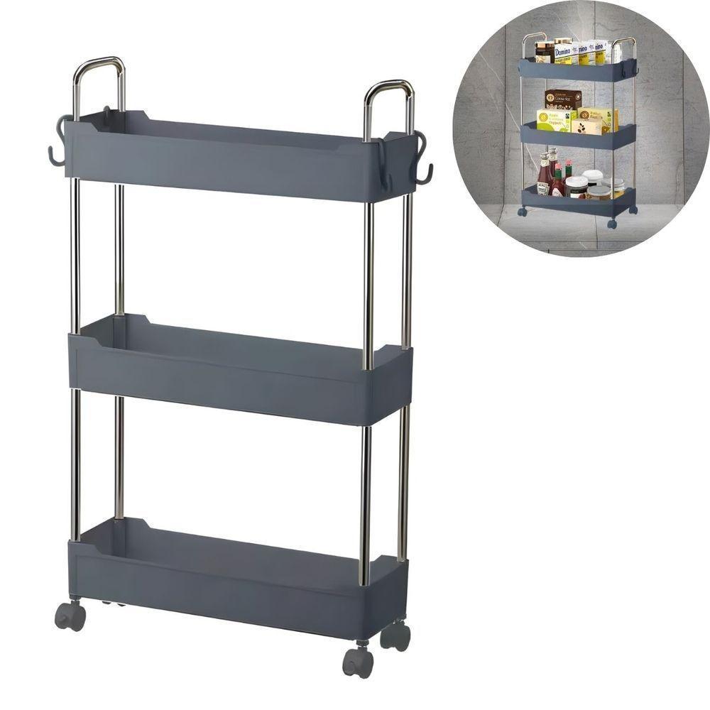 Prateleira Multiuso 3 Andares Com Rodinhas Organize Com Facilidade Cinza - 2