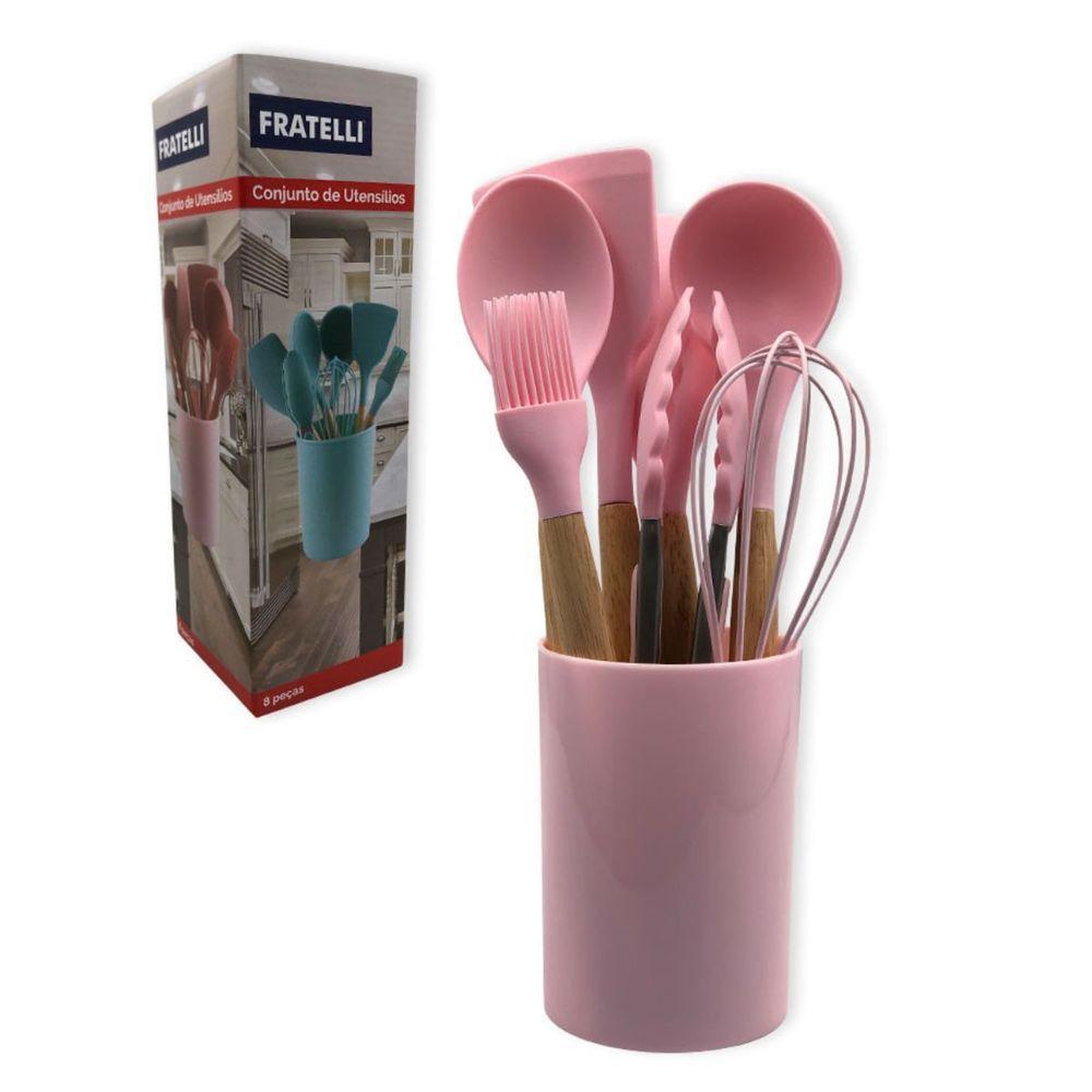 Conjunto De Utensílios De Cozinha De Silicone 8 Peças Rosa - 2