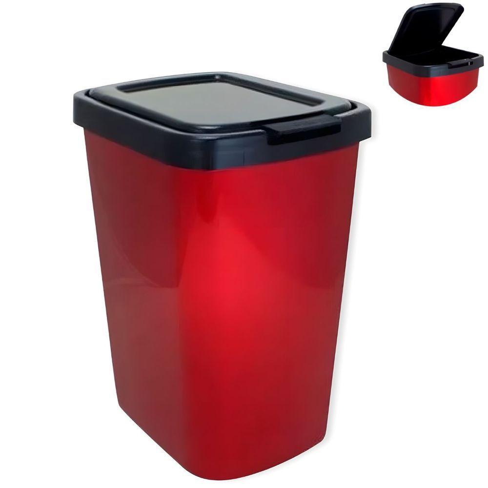 Lixeira Cesto 9 Litros Com Tampa Click Label Praticidade E Estilo Em Tom Metalizado Vermelho Metalizado - 2