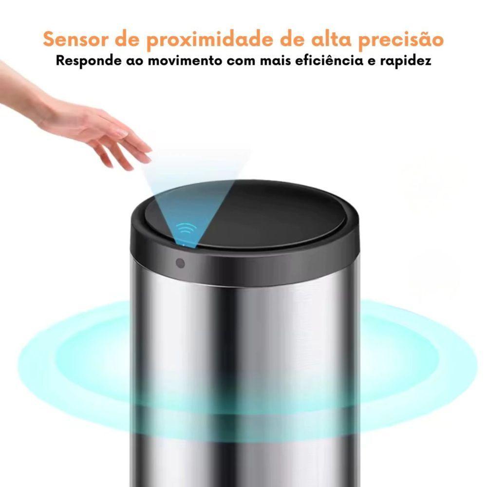 Lixeira Automática Redonda 50l Com Sensor Prática E Moderna Branca - 3