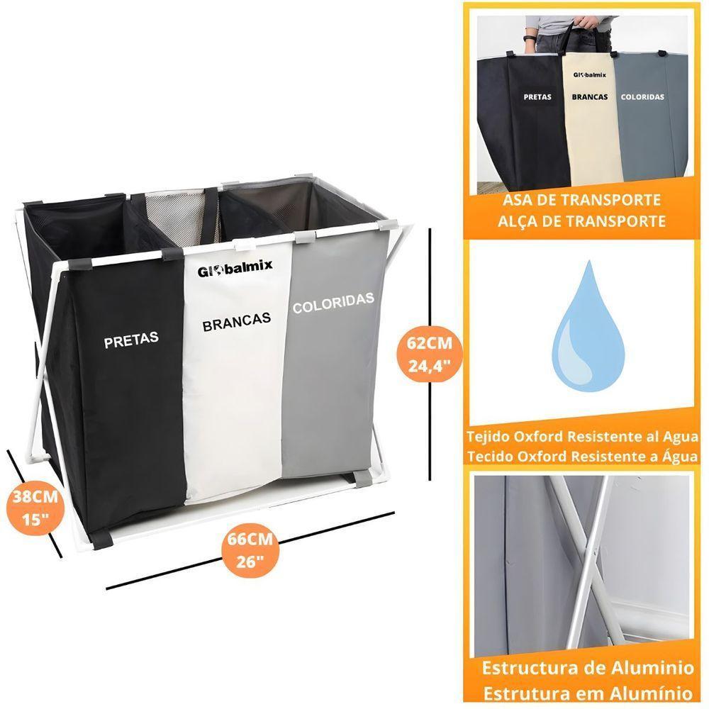 Cesto De Roupas Multiuso Com 3 Compartimentos Versátil E Prático - 2