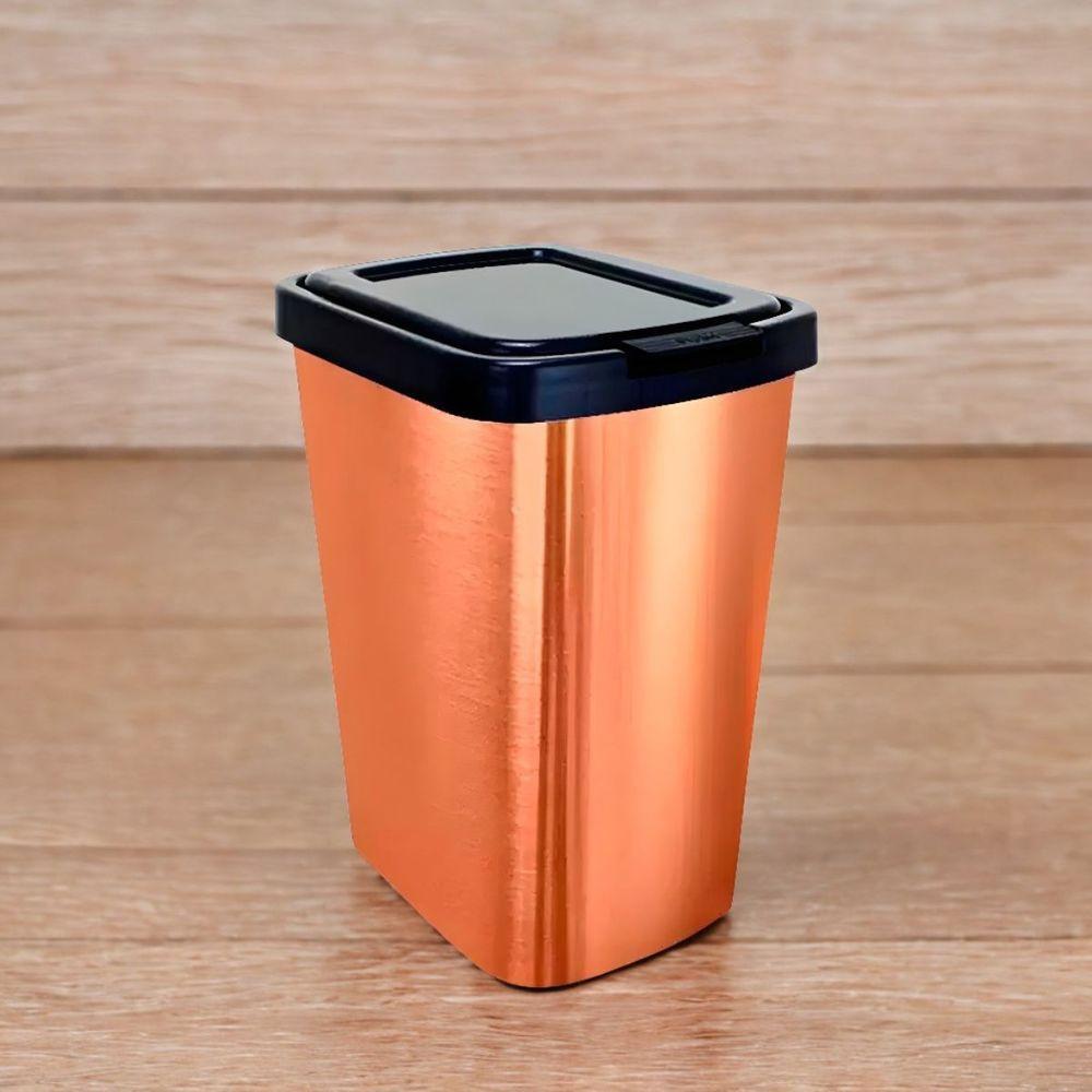 Lixeira Cesto 9 Litros Com Tampa Click Label Praticidade E Estilo Em Tom Metalizado Vermelha Metalizada - 1