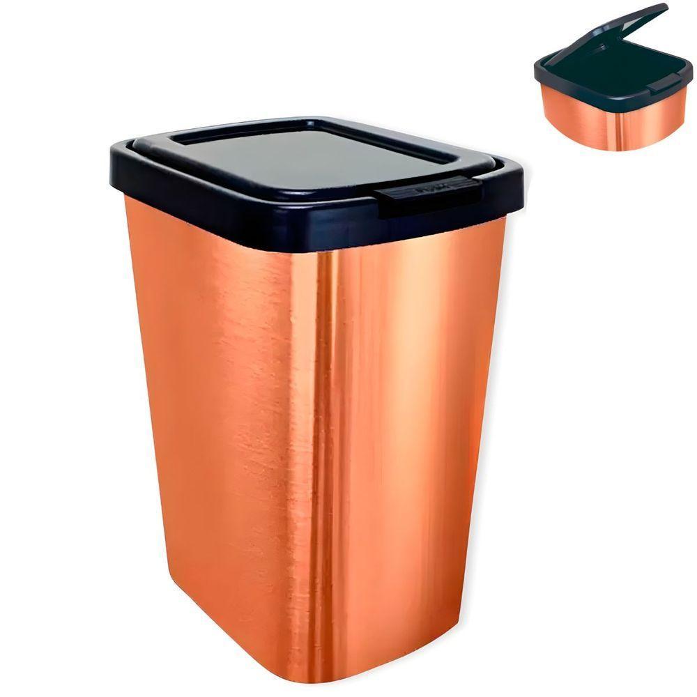 Lixeira Cesto 9 Litros Com Tampa Click Label Praticidade E Estilo Em Tom Metalizado Vermelha Metalizada - 2